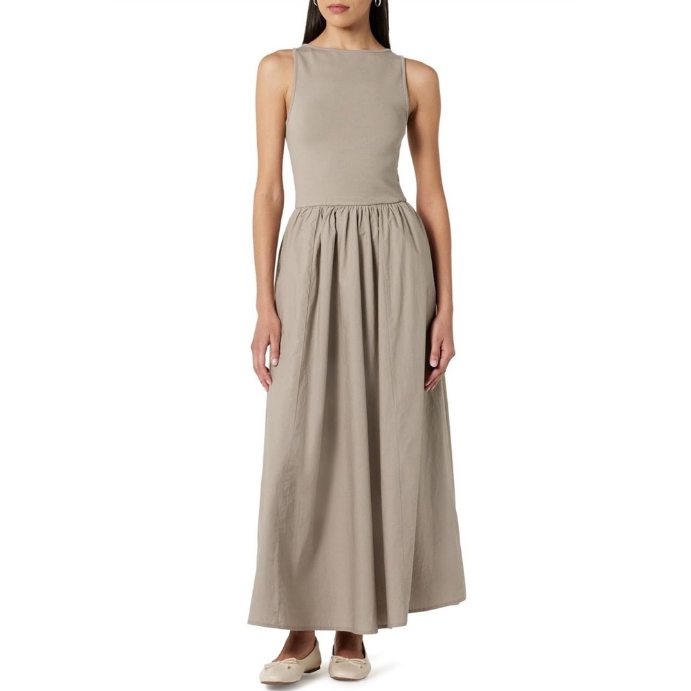 The Drop maxi dress women size Small taupe mixed media sleeveless round neck